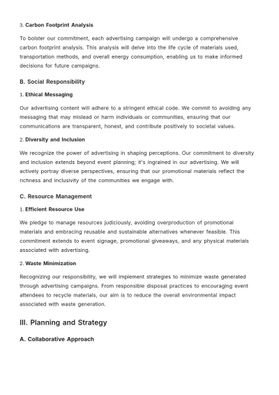 Free Sustainable Event Management Advertising Policy Template  to Edit Online