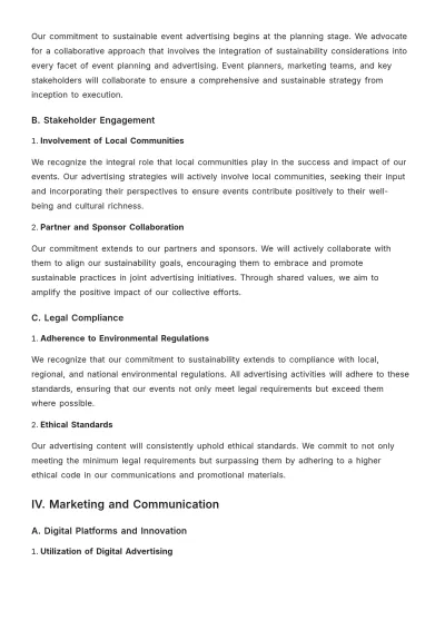 Free Sustainable Event Management Advertising Policy Template  to Edit Online