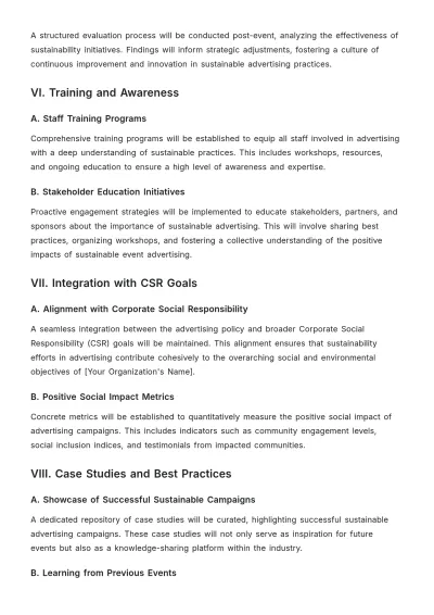 Free Sustainable Event Management Advertising Policy Template  to Edit Online