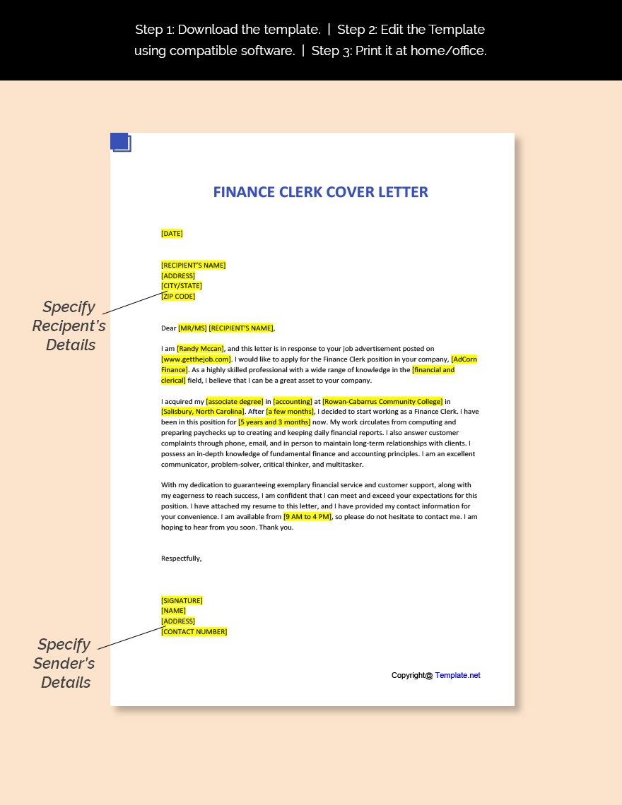 Finance Clerk Cover Letter