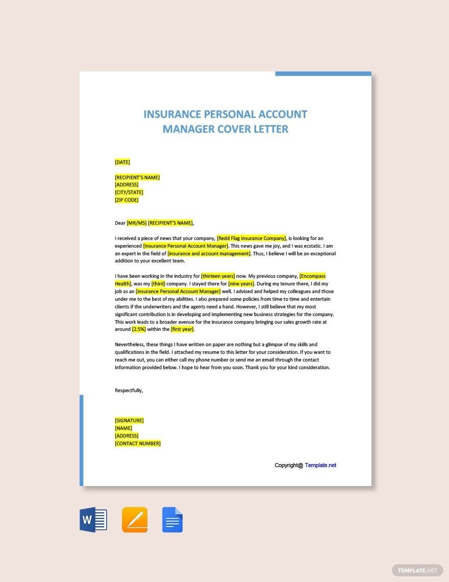 Insurance Personal Account Manager Cover Letter