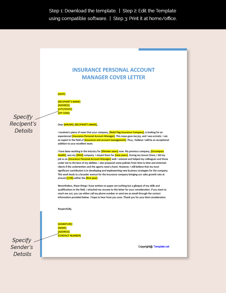 Insurance Personal Account Manager Cover Letter