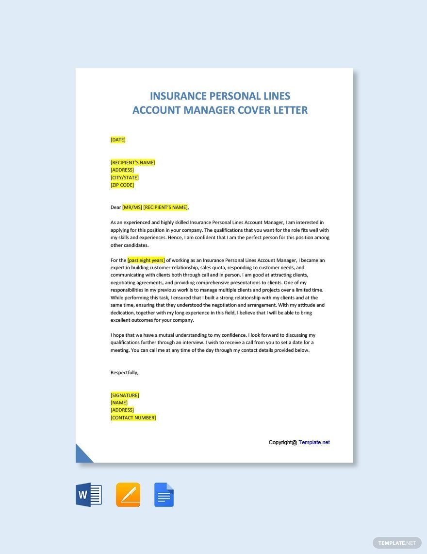 Insurance Personal Lines Account Manager Cover Letter