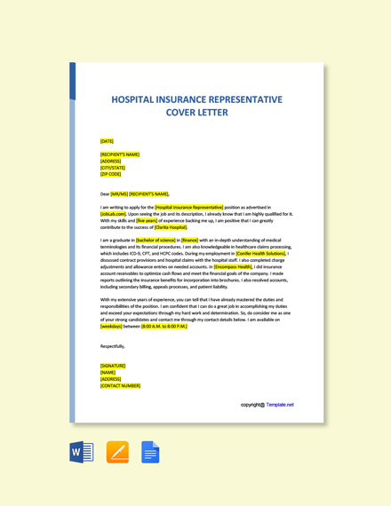 Hospital Insurance Representative Cover Letter Template in Google Docs ...