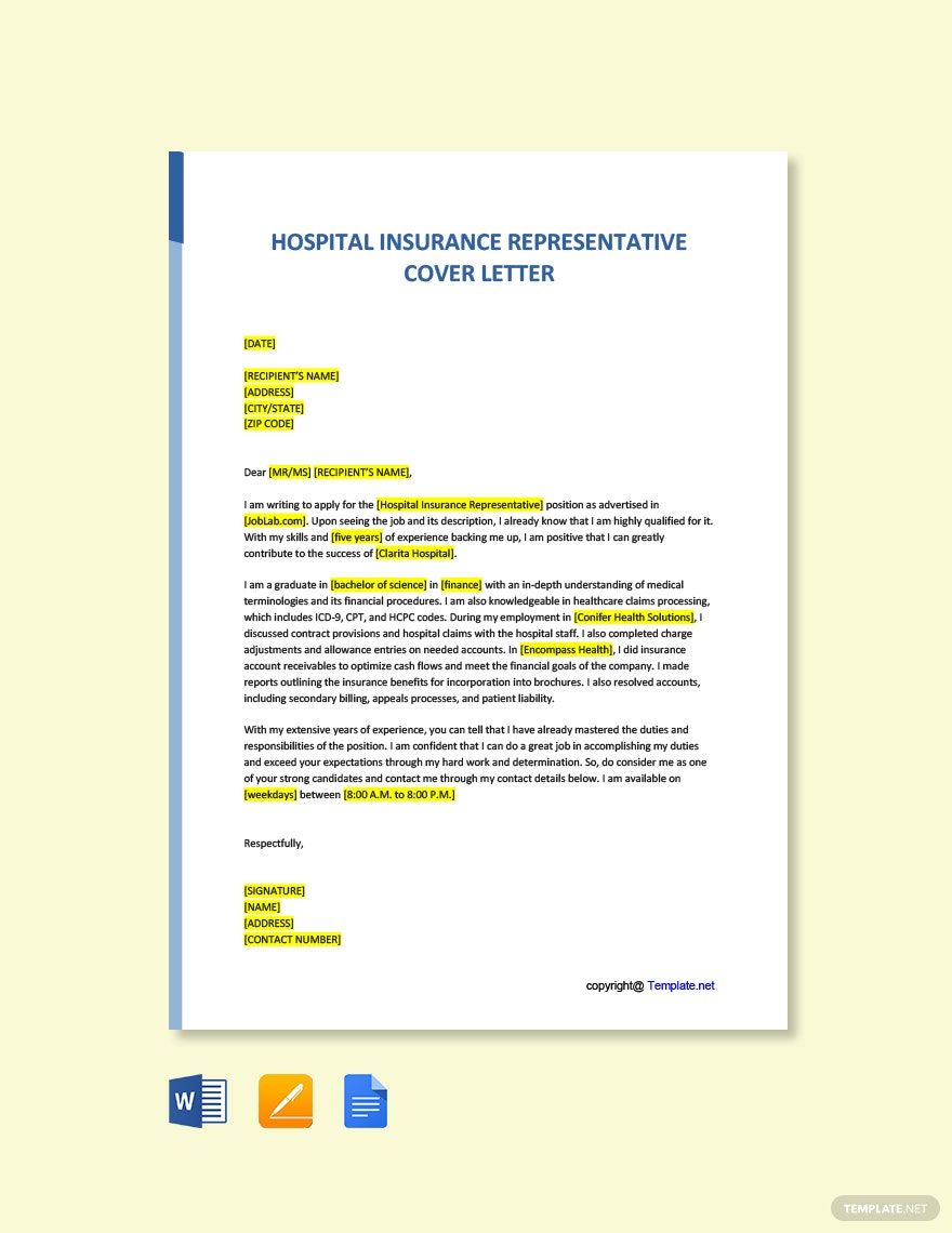 Hospital Insurance Representative Cover Letter