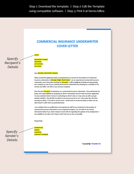 Commercial Insurance Underwriter Cover Letter Template