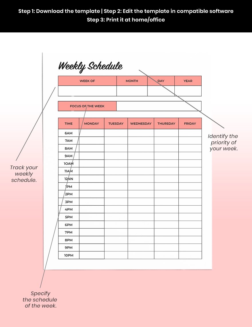 Printable Schedule Planner Template Instruction