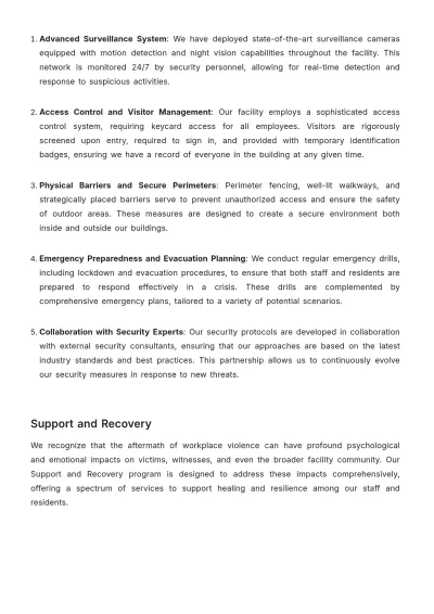 Free Nursing Home Workplace Violence Prevention Plan Template to Edit Online
