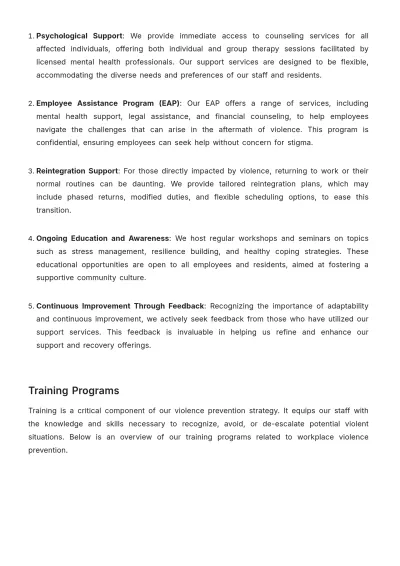 Free Nursing Home Workplace Violence Prevention Plan Template to Edit Online