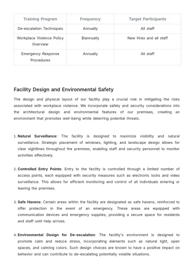 Free Nursing Home Workplace Violence Prevention Plan Template to Edit Online