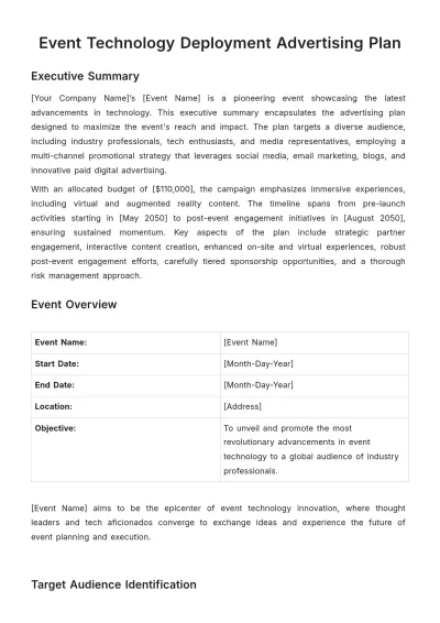 Free Event Technology Deployment Advertising Plan Template to Edit Online