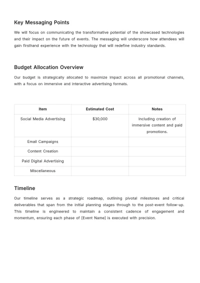 Free Event Technology Deployment Advertising Plan Template to Edit Online