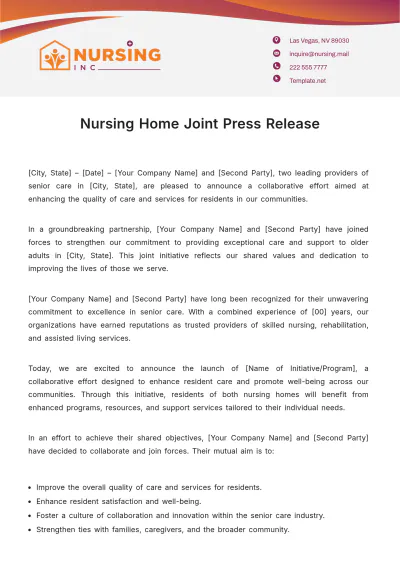 Free Nursing Home Joint Press Release Template to Edit Online