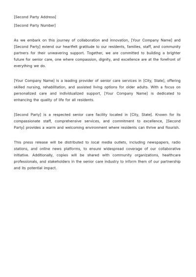 Free Nursing Home Joint Press Release Template to Edit Online