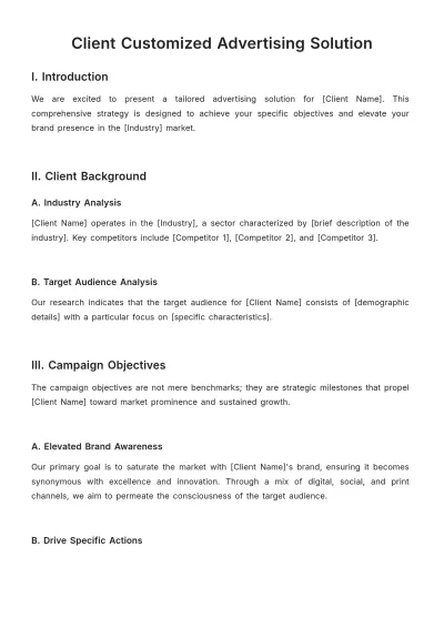 Free Client Customized Advertising Solution Template to Edit Online