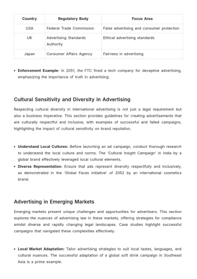 Free International Advertising Law Compliance Overview Template to Edit Online