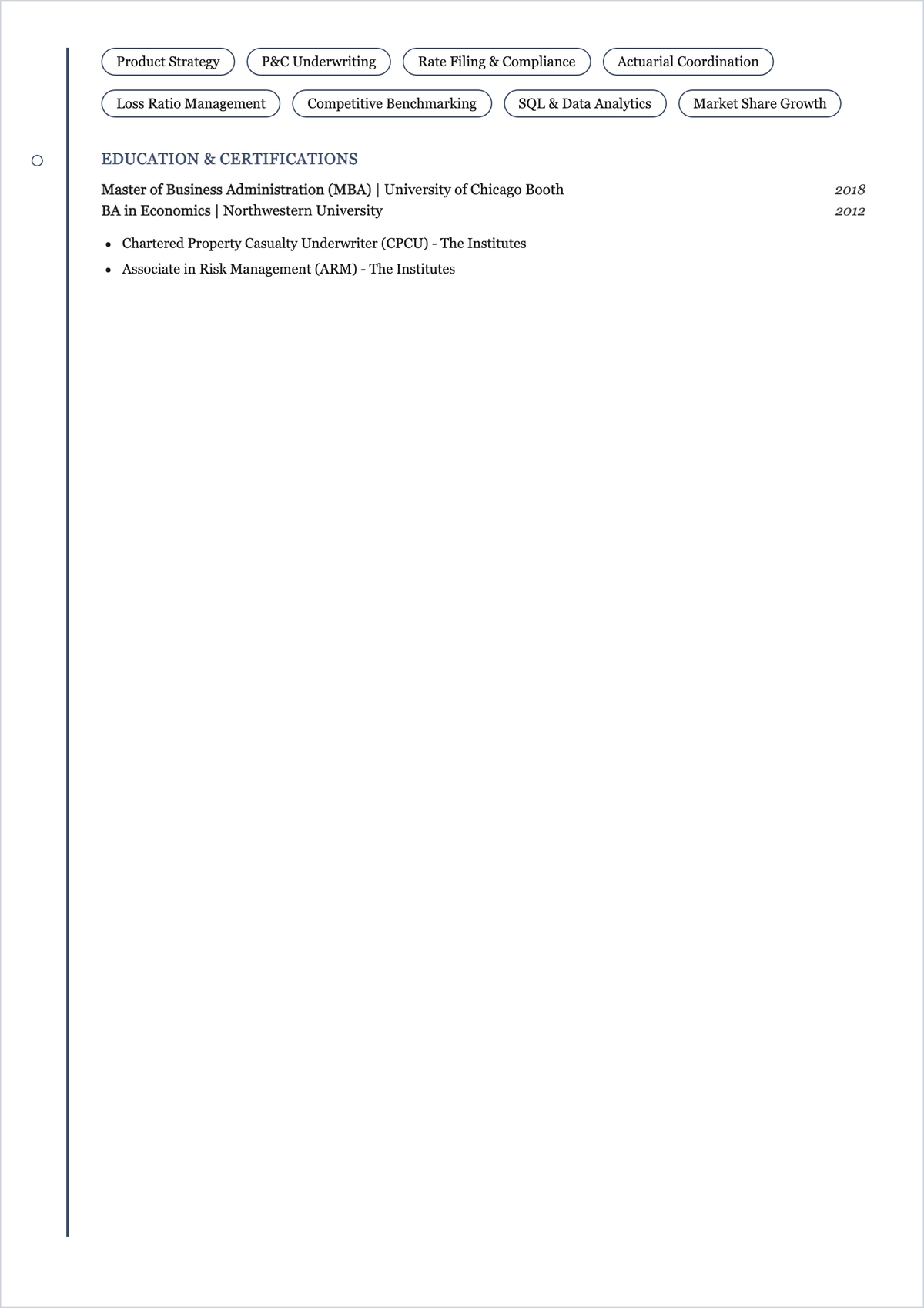 Free Insurance Product Manager ATS Resume Template, AI Resume Builder