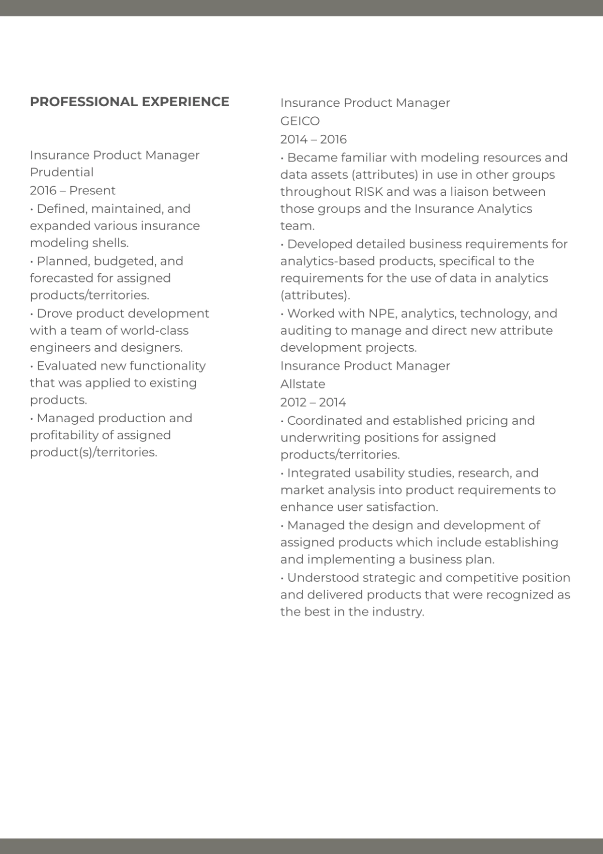 Free Insurance Product Manager Resume Template to Edit Online