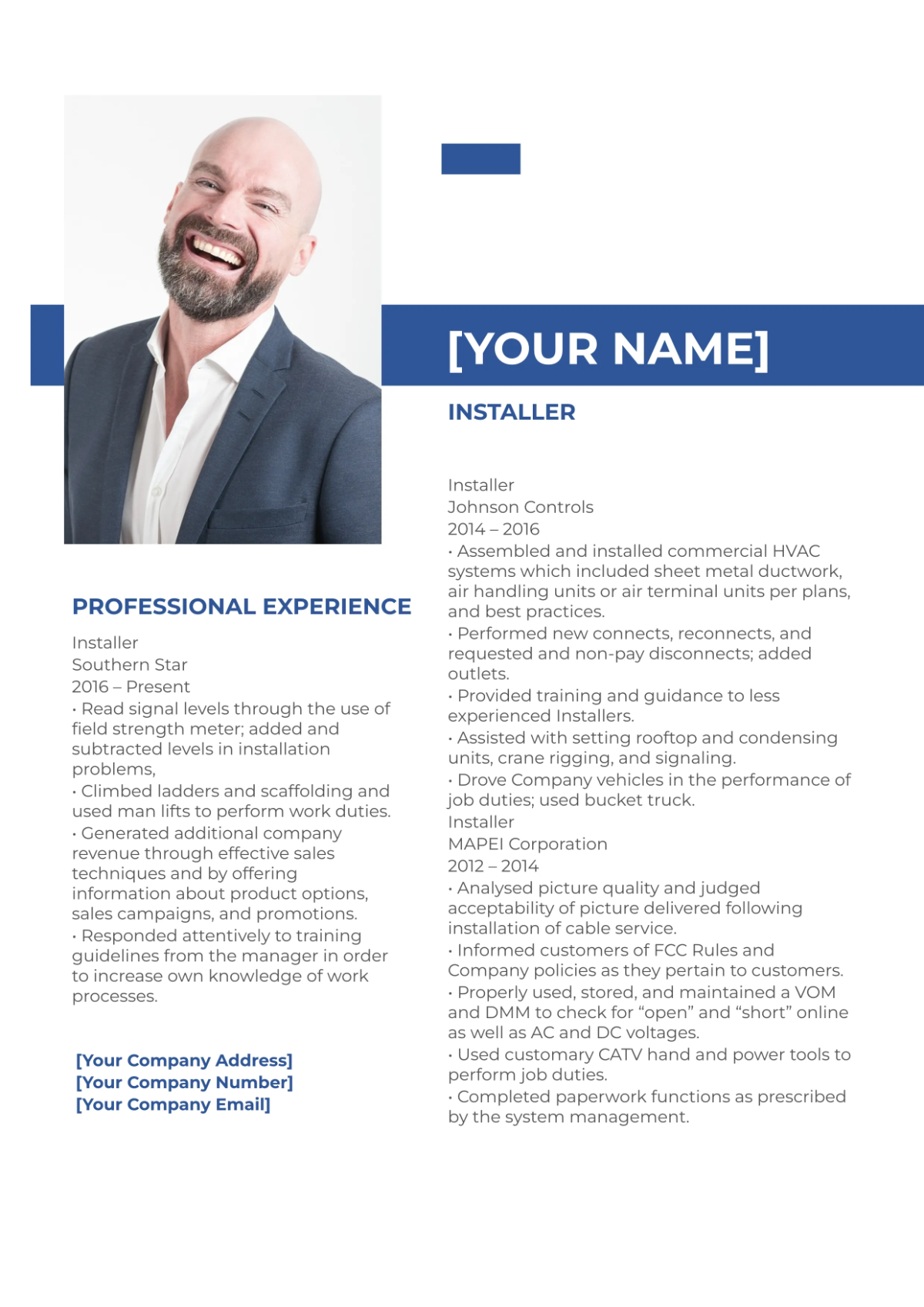 Free Installer Resume Template to Edit Online