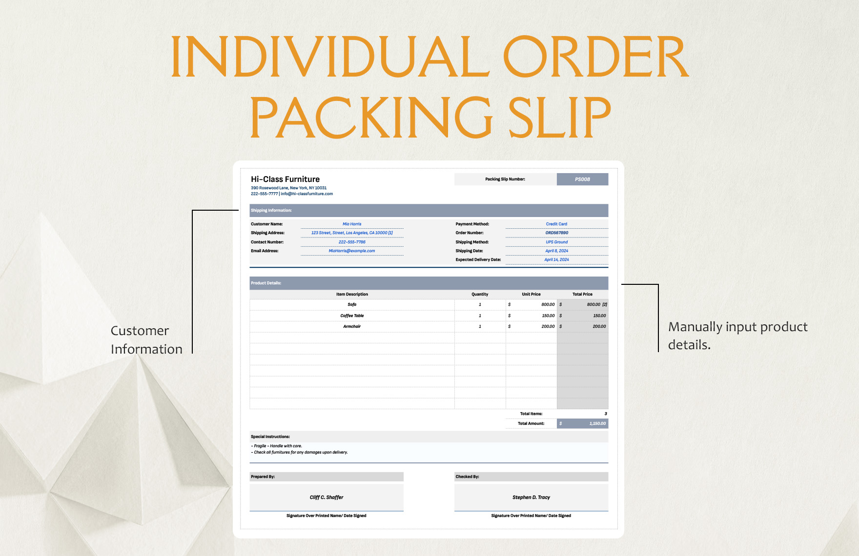 Individual Order Packing Slip Template