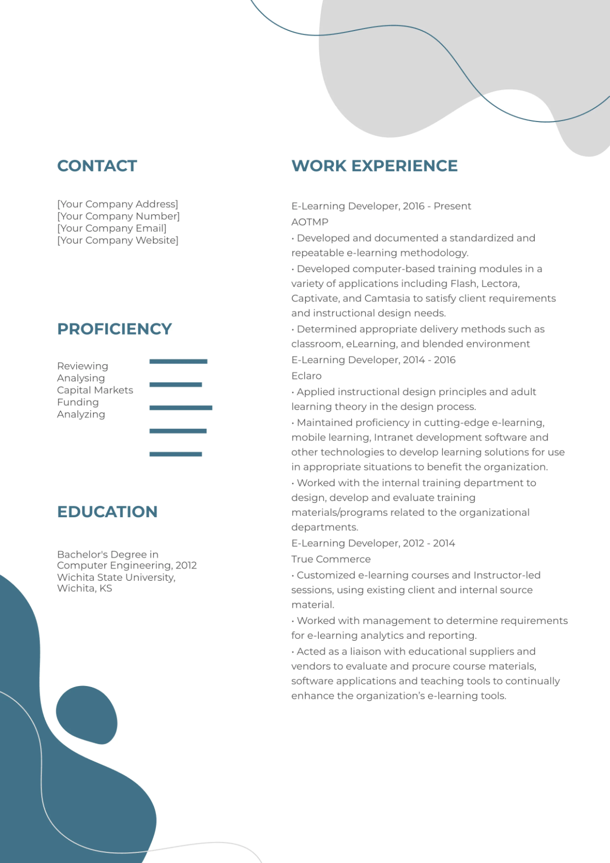 Free E-learning Developer Resume Template to Edit Online