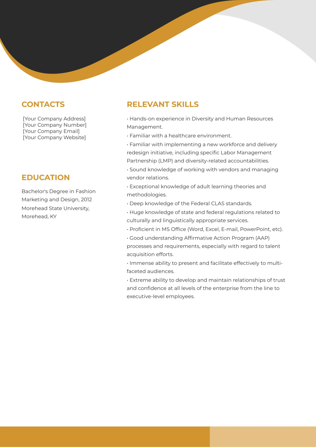 Free Diversity Consultant Resume Template to Edit Online