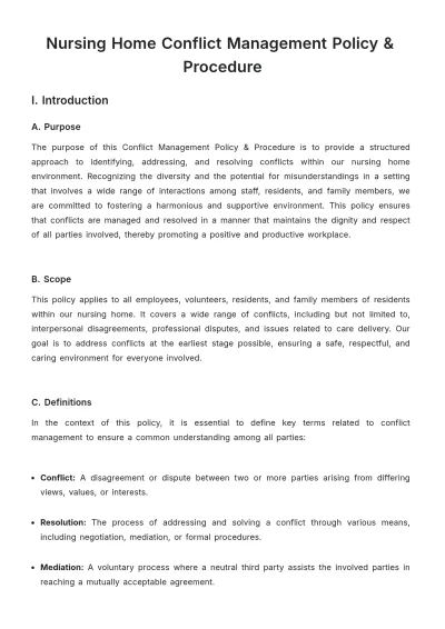 Free Nursing Home Conflict Management Policy & Procedure Template to Edit Online