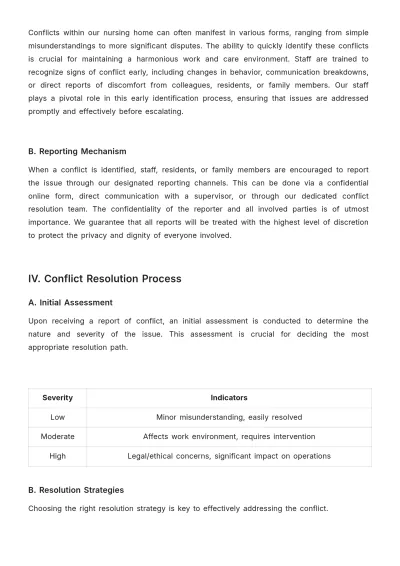 Free Nursing Home Conflict Management Policy & Procedure Template to Edit Online