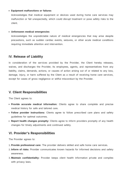 Free Home Care Release Of Liability Template to Edit Online