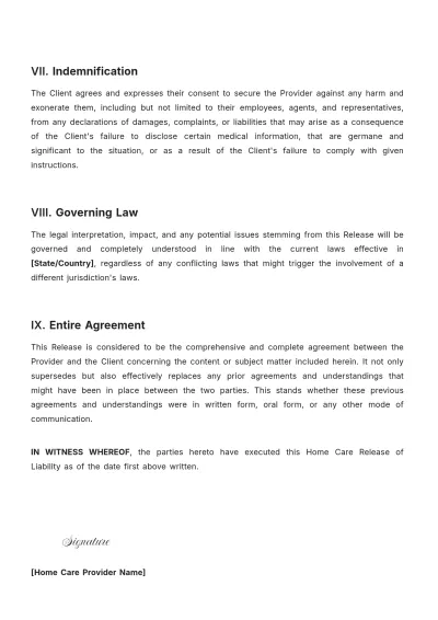 Free Home Care Release Of Liability Template to Edit Online