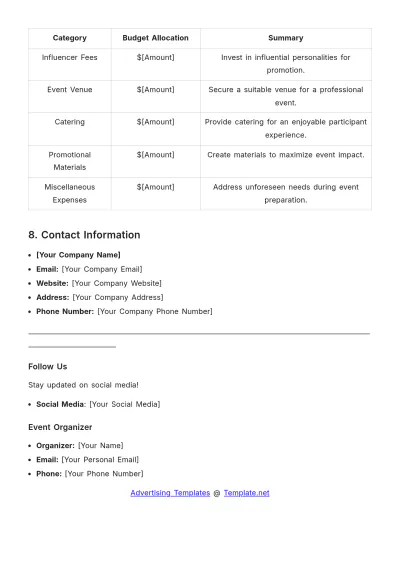 Free Influencer Event Briefing Advertising Document Template to Edit Online
