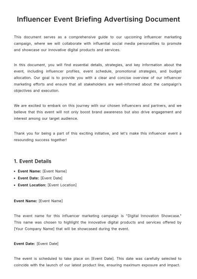 Free Influencer Event Briefing Advertising Document Template to Edit Online