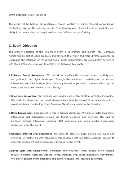 Free Influencer Event Briefing Advertising Document Template to Edit Online
