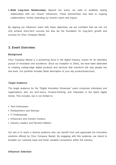Free Influencer Event Briefing Advertising Document Template to Edit Online