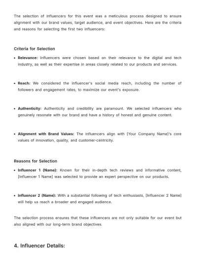 Free Influencer Event Briefing Advertising Document Template to Edit Online