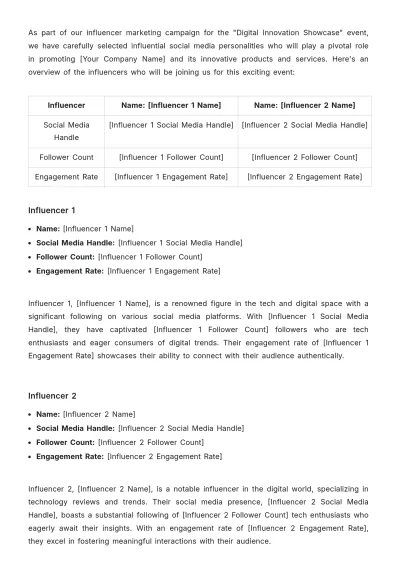 Free Influencer Event Briefing Advertising Document Template to Edit Online