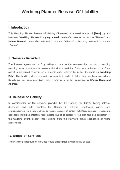 Free Wedding Planner Release Of Liability Template to Edit Online