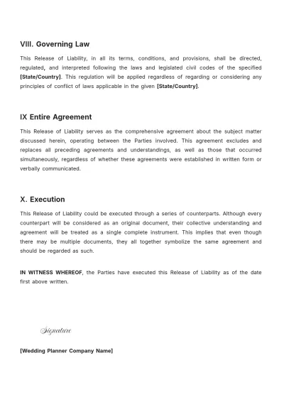 Free Wedding Planner Release Of Liability Template to Edit Online