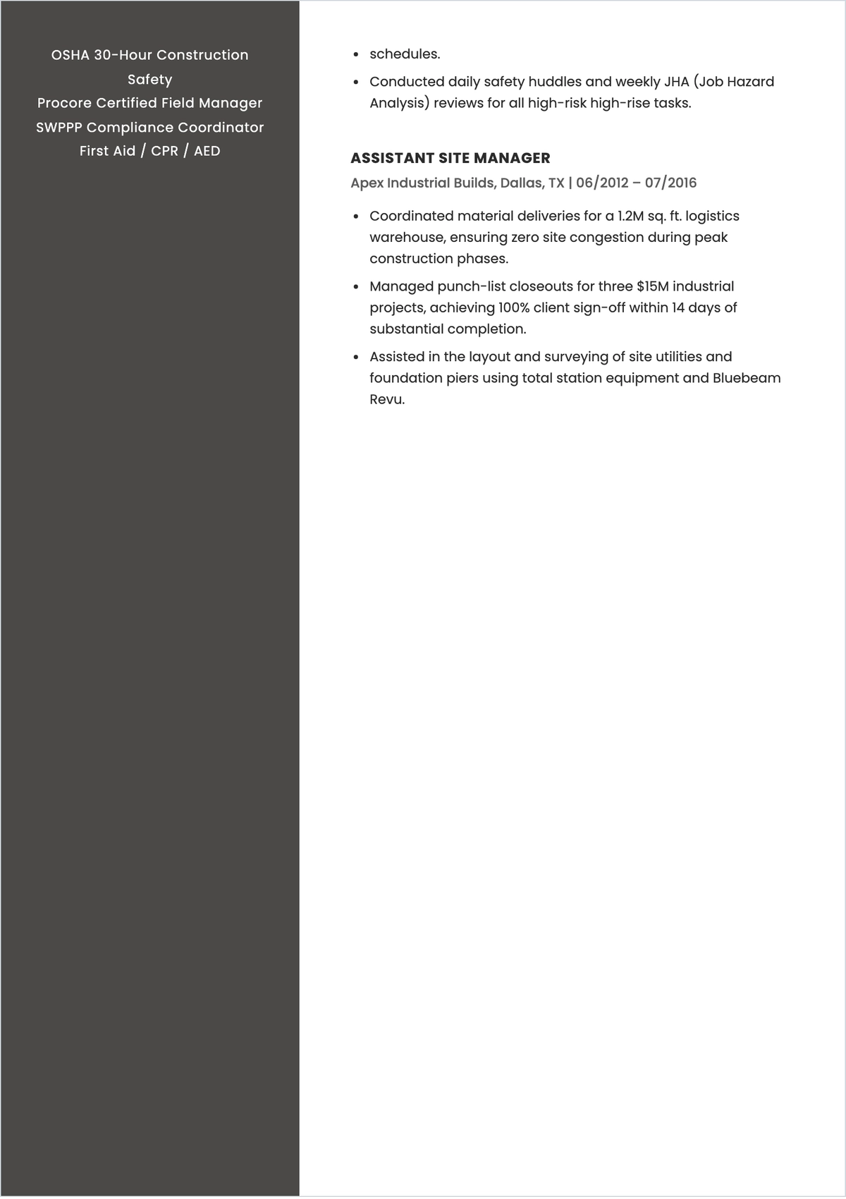 Free Field Manager ATS Resume Template, AI Resume Builder