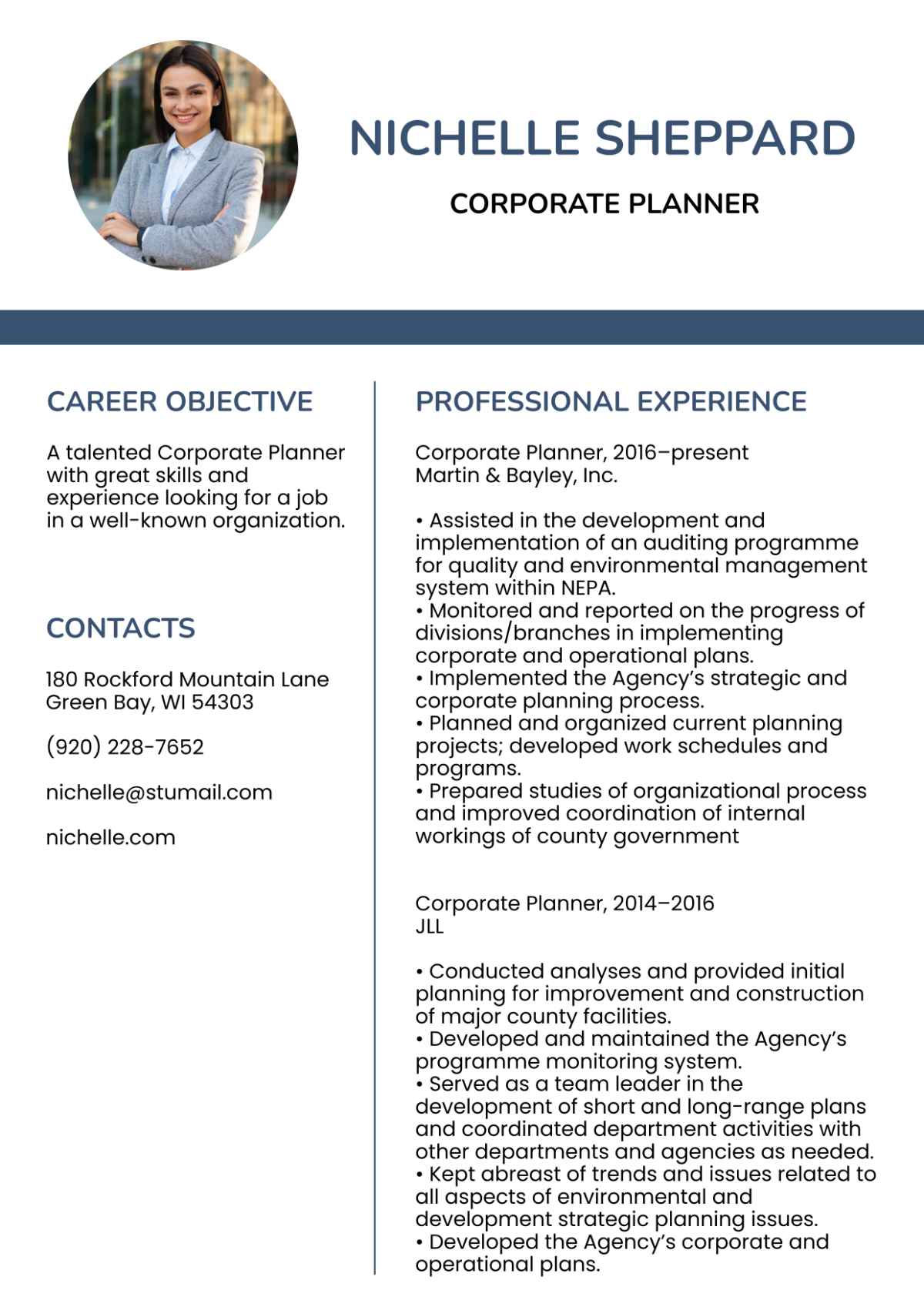 Free Corporate Planner Resume Template Edit Online Download 
