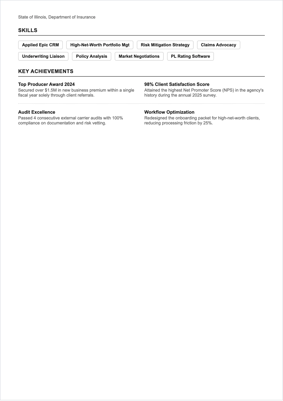 Free Insurance Personal Account Manager ATS Resume Template