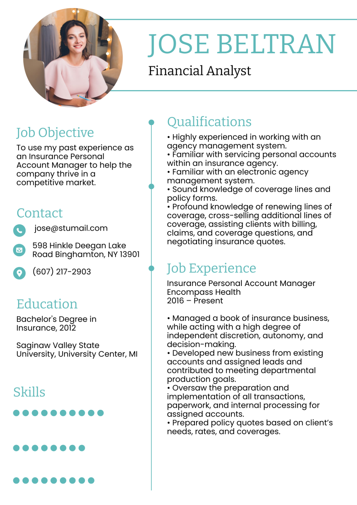 Insurance Personal Account Manager Resume