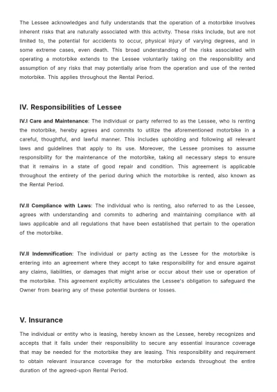 Free Motorbike Rental Release Of Liability Template to Edit Online