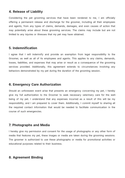 Free Pet Grooming Release Of Liability Template to Edit Online