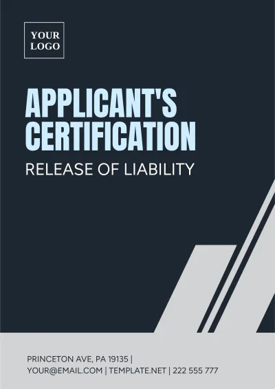 Free Applicants Certification Release of Liability Template to Edit Online