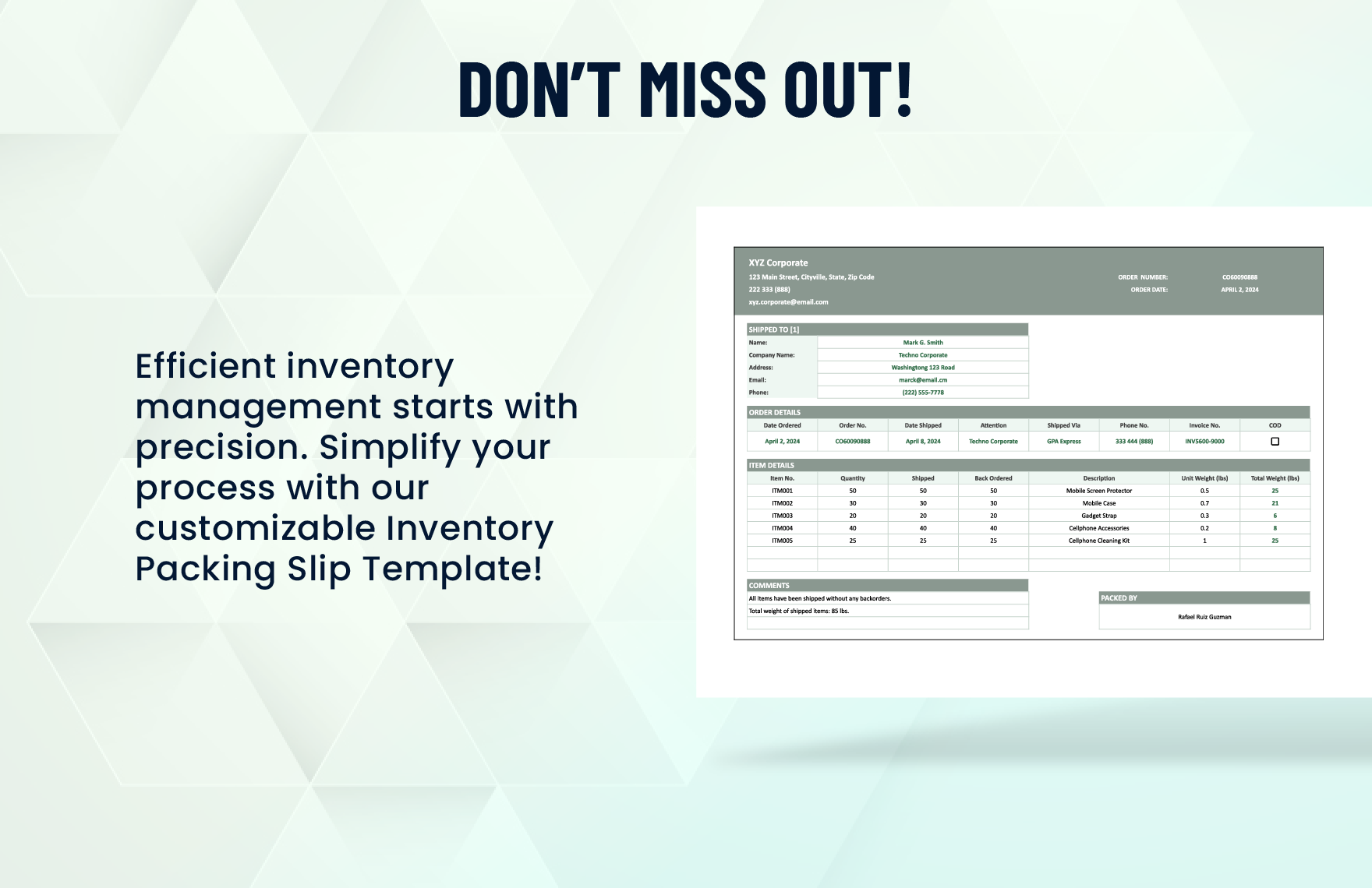 Inventory Packing Slip Template
