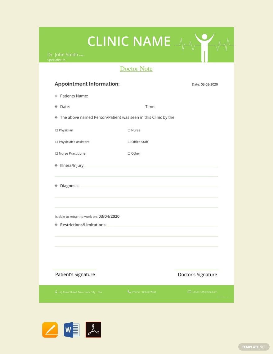 Editable Sample Doctor Note Template