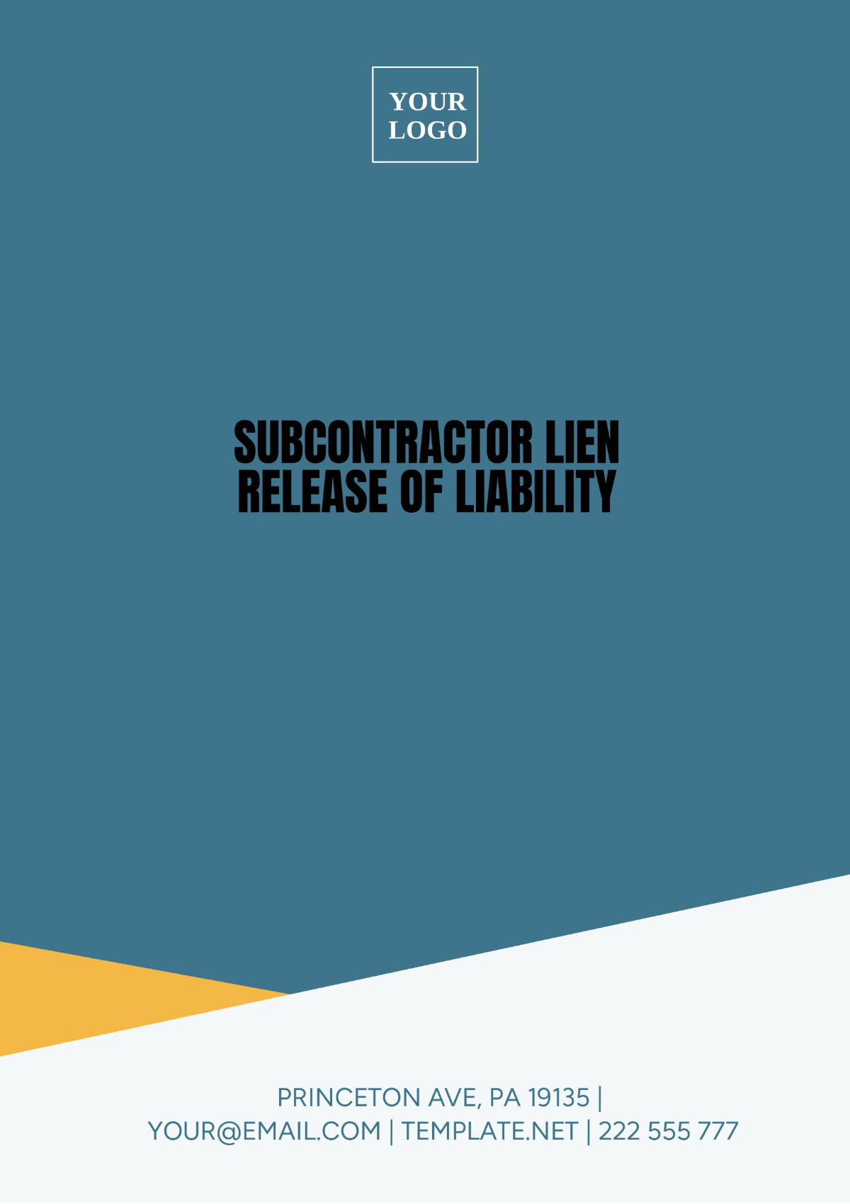 Professional Subcontractor Lien Release of Liability Template