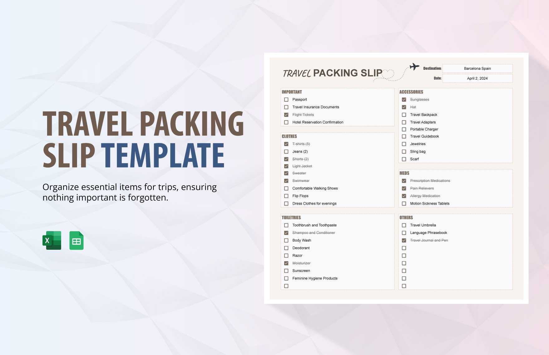 Free Travel Packing Slip Template in Excel, Google Sheets