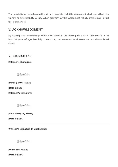Free Membership Release of Liability Template to Edit Online